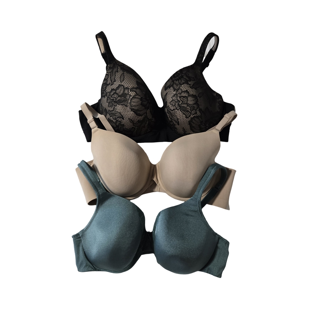Cacique - 42C Women's Lightly Lined Full Coverage Bra Set, Black, Cream, Teal